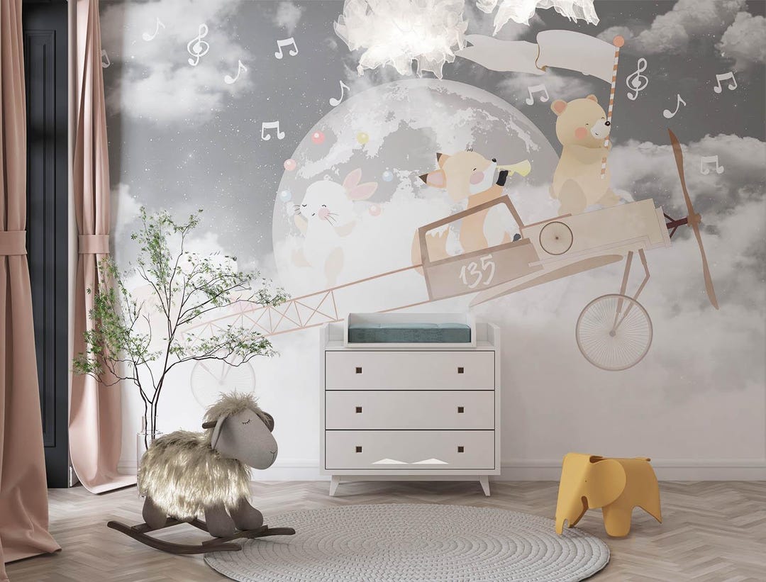 Animals in Biplane Sky Print: Children's Room Decor (digital File) - Etsy