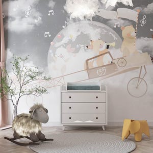 Niedliche Tiere am Himmel, geflügelte Doppeldecker für Kinderzimmer Gestaltung, für Digitaldruck. Digitale Datei.