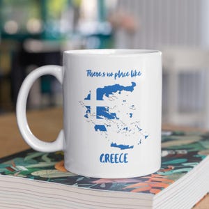 Greece Map Mug: Greek Flag Ceramic Coffee Cup