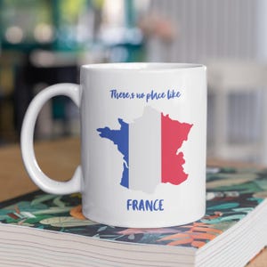 Taza de café de Francia, mapa de Francia, bandera francesa, taza de viaje de cerámica