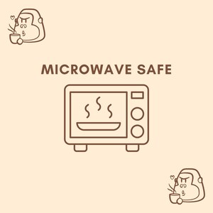 May include: A line drawing of a microwave with steam coming out of it. The text "Microwave Safe" is written above the microwave.
