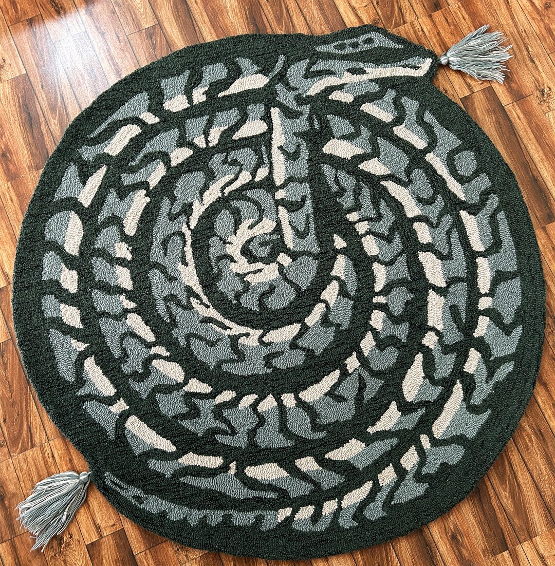 Hand-tufted Wool Rug: Round Snake Print, Home Decor - Etsy