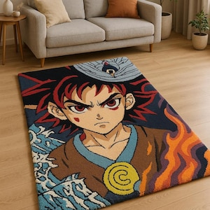Handmade Wool Anime Rug: Son Goku Design, Kids Room Decor