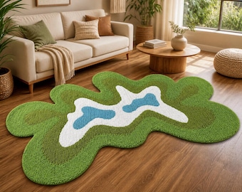Modern Organic Shape Hand Tufted Wool Irregular Rug, Abstract Wavy Rug, Japandi Minimalist Carpet, Living Room Statement Rug, Custom Size