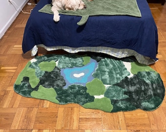 Hand Tufted Wool Rug: Green Moss, Flower Garden Design