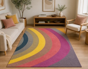 Hand Tufted Rug Multicolor Rainbow Wool Area Rugs Modern Abstract Carpet Living Room Bedroom Flooring