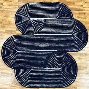 Blue Tufted Wool Rug: Irregular Shape, Hand-Woven