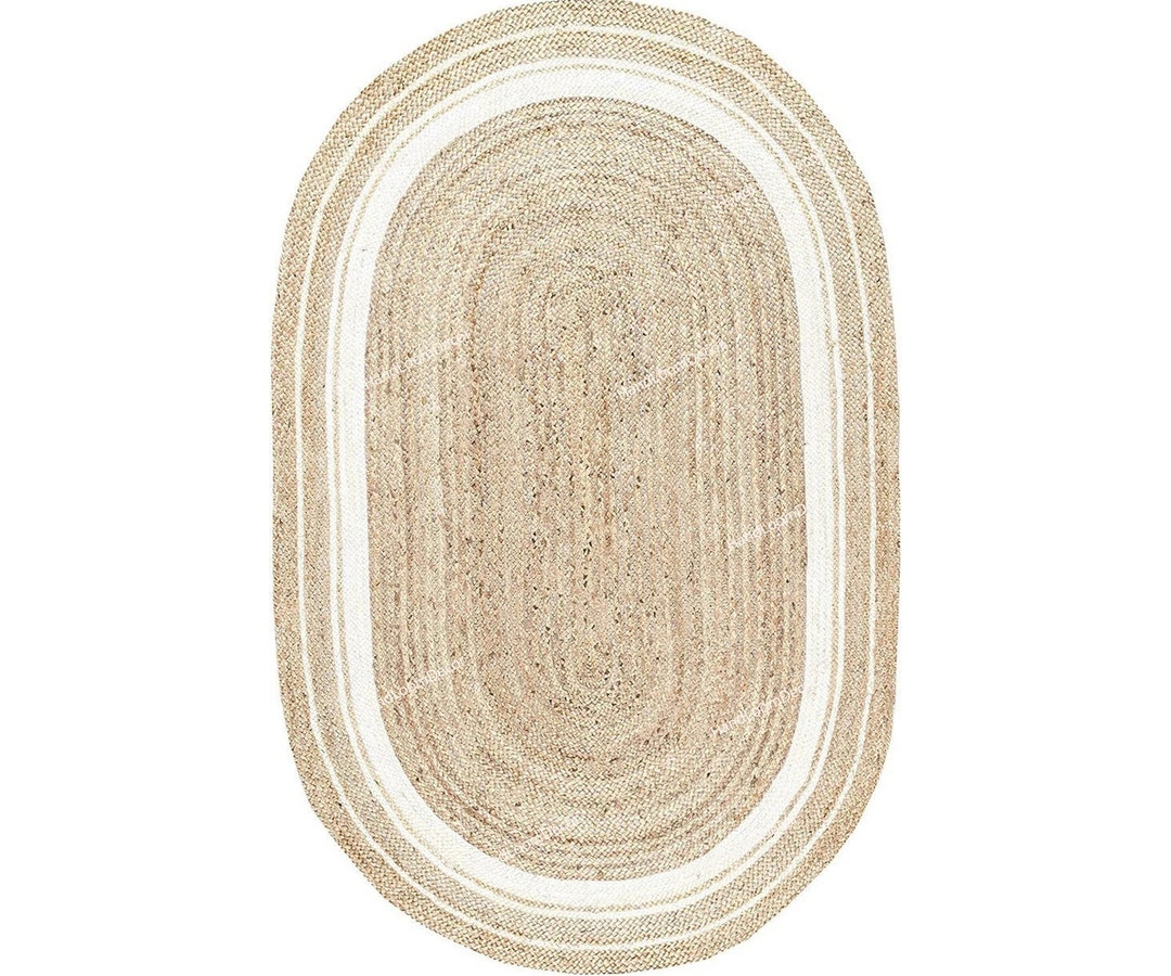 5x7 Feet White Beige Jute Oval Area Rug Bathroom Rug Dining Room Oval Rug Round Table Rug White