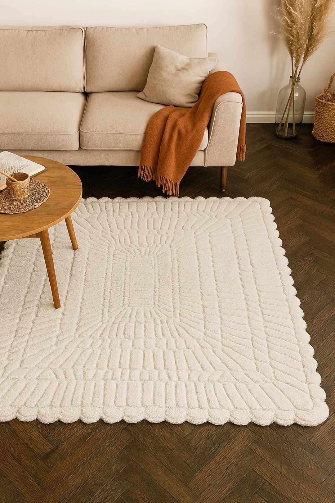 Hand Tufted Rug Living Room Rug Bedroom Rug Dining Rom Rug White Tuft ...