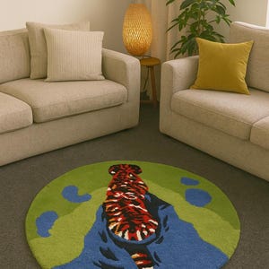 Rond tapijt, Tijger in de vijver tapijt, Dierenprint tapijt, Handgemaakt getuft tapijt, Binnen tapijt, Op maat gemaakt 3D tapijt, Woondecora