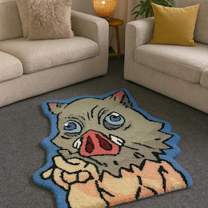 Hand-Tufted Wool Anime Rug: Inosuke Design, Kids Room Decor
