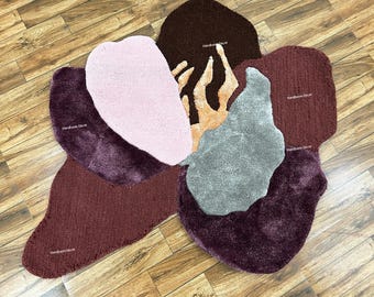 Abstrakcyjny, kwiatowy, wełniany dywan pikowany: ręcznie robiony, niestandardowy dywan