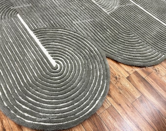 Hand-Tufted Wool Area Rug: Irregular White Modern Rug