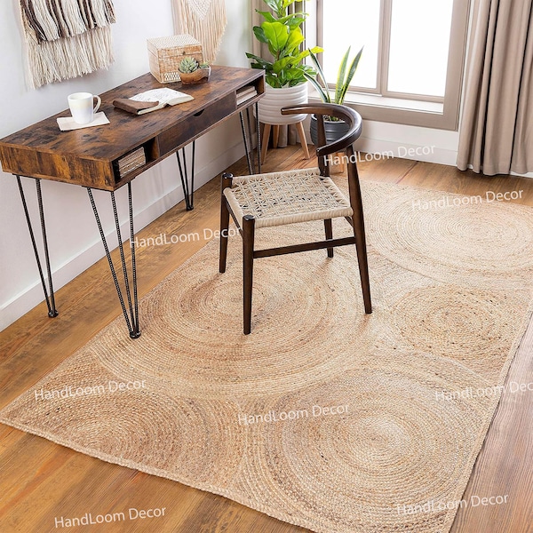 Tapis carré en jute naturel - Tapis en jute Boho Tapis de salon Grand tapis carré en jute Tapis de décoration Boho Tapis de taille personnal