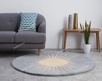 Hand Tuft Rug- Round Tufted Rug Handmade Tufting Rug Boho Round Home Decor Rug Circle Rug For Living Room Rug Bedroom Rug Indoor Round Rug