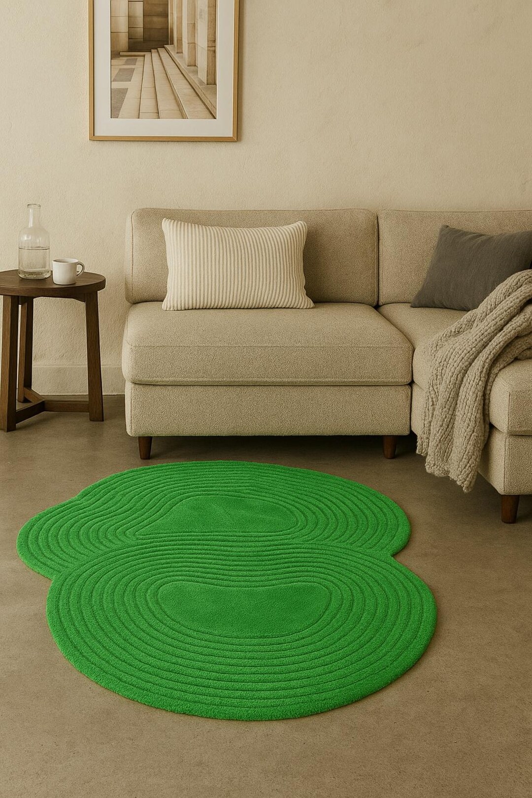 Hand Tufted Irregular Shape Wool Rug Coastal Ombre Green Boho Modern ...