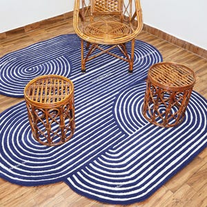 Blue Irregular Wool Rug: Hand-Tufted Chunky Area Carpet