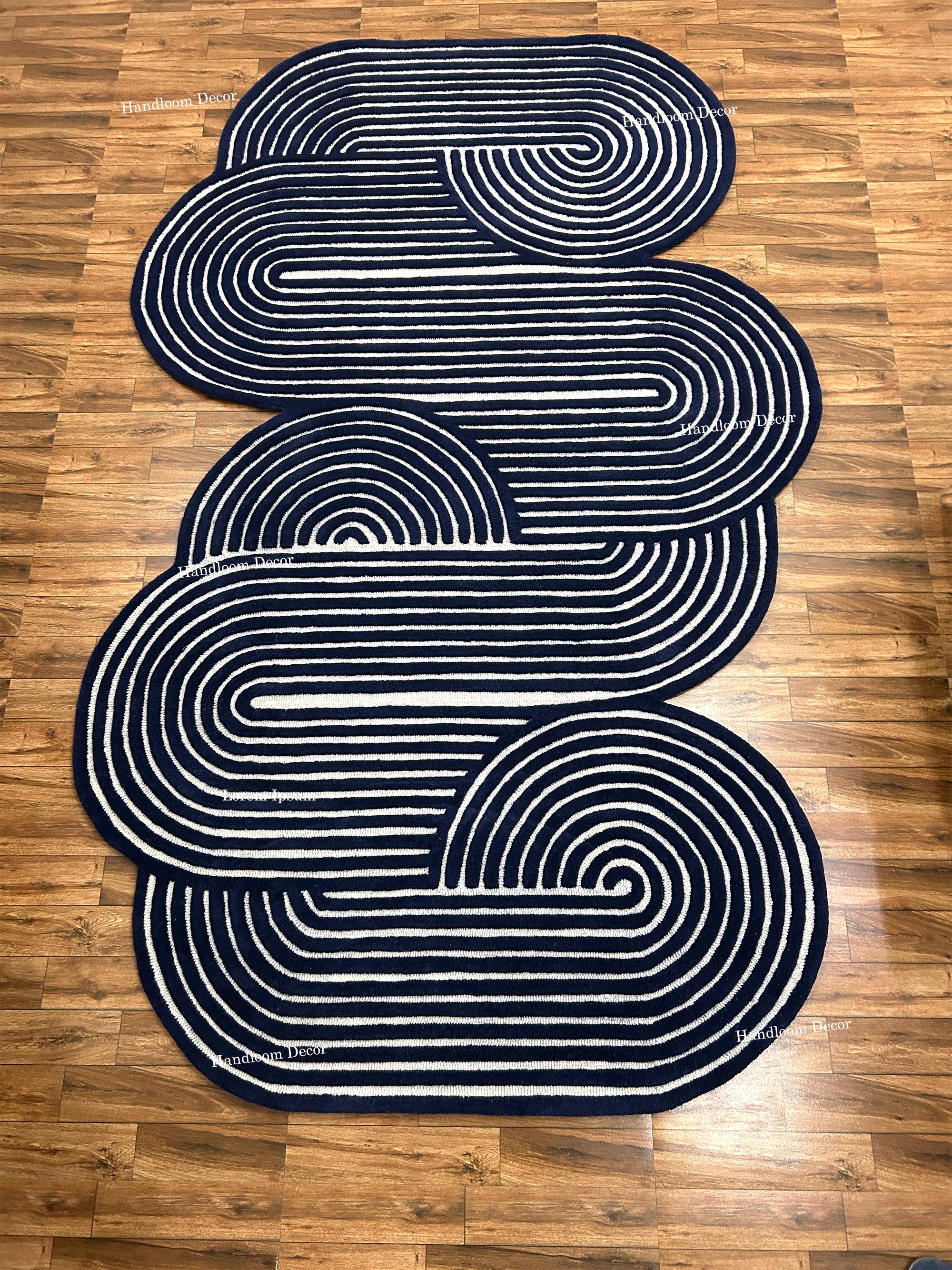 Area Tuft Rug Irregular Shape Rug, Blue Tufted Rug, Handmade Tufted Rug, Tuft Wool ...