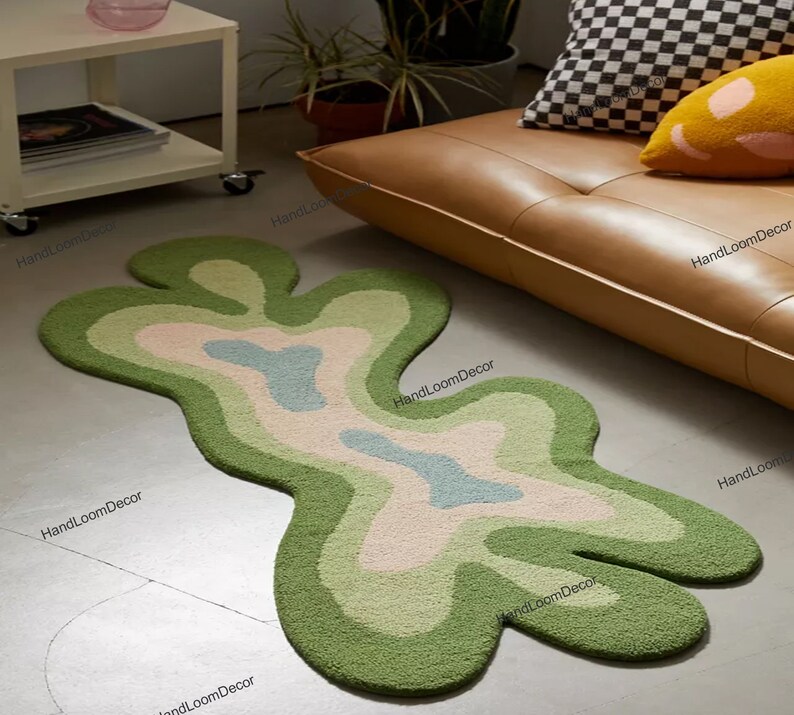 Uunique Green Rugs Green Color Unique Designer Handmade Irregular Shape Tufted Rug Custom ...