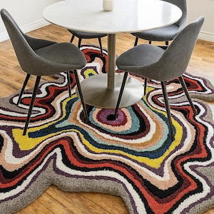 Unregelmäßig geformter Teppich, handgemachter Tufted-Teppich, mehrfarbiger Teppich, Indoor-Teppich, Wohnzimmerteppich, individueller Bereich