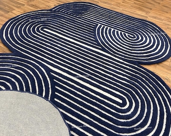 Blue tufted Rug Handmade Tufted Rug Irregular Shape Rug Tuft Wool Rug Irregular Rug Hallway Rug Floor Rug Area Rug, 4x6 6x9 10x14 feet