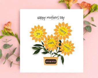 Personalised Mothers Day Card, Group Mothers Day Card, Sunflower Card