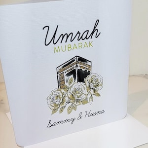 Umrah Mubarak, Hajj Mubarak Cartão de felicitações islâmico com detalhes dourados