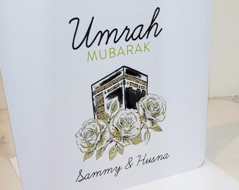 Umrah Mubarak, Hajj Mubarak Islamska kartka z pozdrowieniami ze złotymi detalami