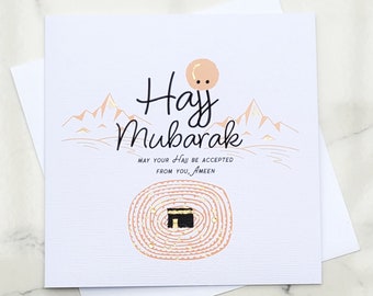 Hajj Mubarak Islamic Greeting Card with Gold Detailing