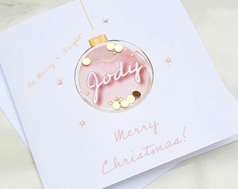 Biglietto di Natale personalizzato, biglietto di Natale, biglietto fatto a mano, pallina di paillettes