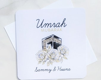 Umrah Mubarak, Hajj Mubarak Islamic Greeting Card with Gold Detailing