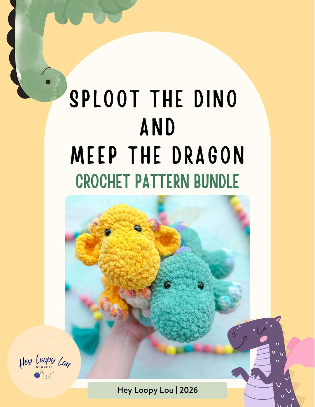 Sploot Pattern BUNDLE | Dino and Dragon Crochet Patterns: Cate + Sploot + Meep (PDF ...
