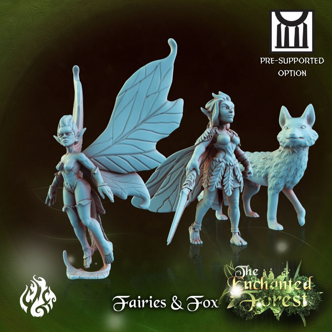 Fairies and Fox Set Flexible High Details Resin the Enchanted Forest  28/32/35/40/54/75mm D&D Fantasy Crippled God Foundry 