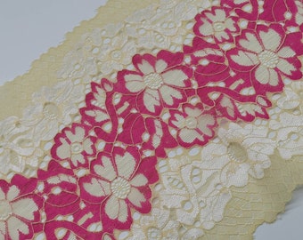 Lingerie Making Stretch Lace Yellow&Fuchsia 23cm wide