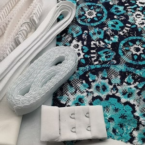 Bra Lingerie Making Stretch Lace Kit Blue Mandala 29cm 11&quot; Wide