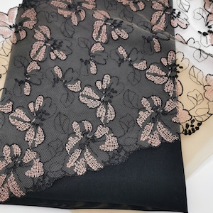DIY LARGE Bra Lingerie Making Non Stretch Lace Kit Pink on Black 23cm Wide