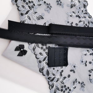 DIY LARGE Bra Lingerie Making Non Stretch Lace Kit Black with Silver 20cm Wide