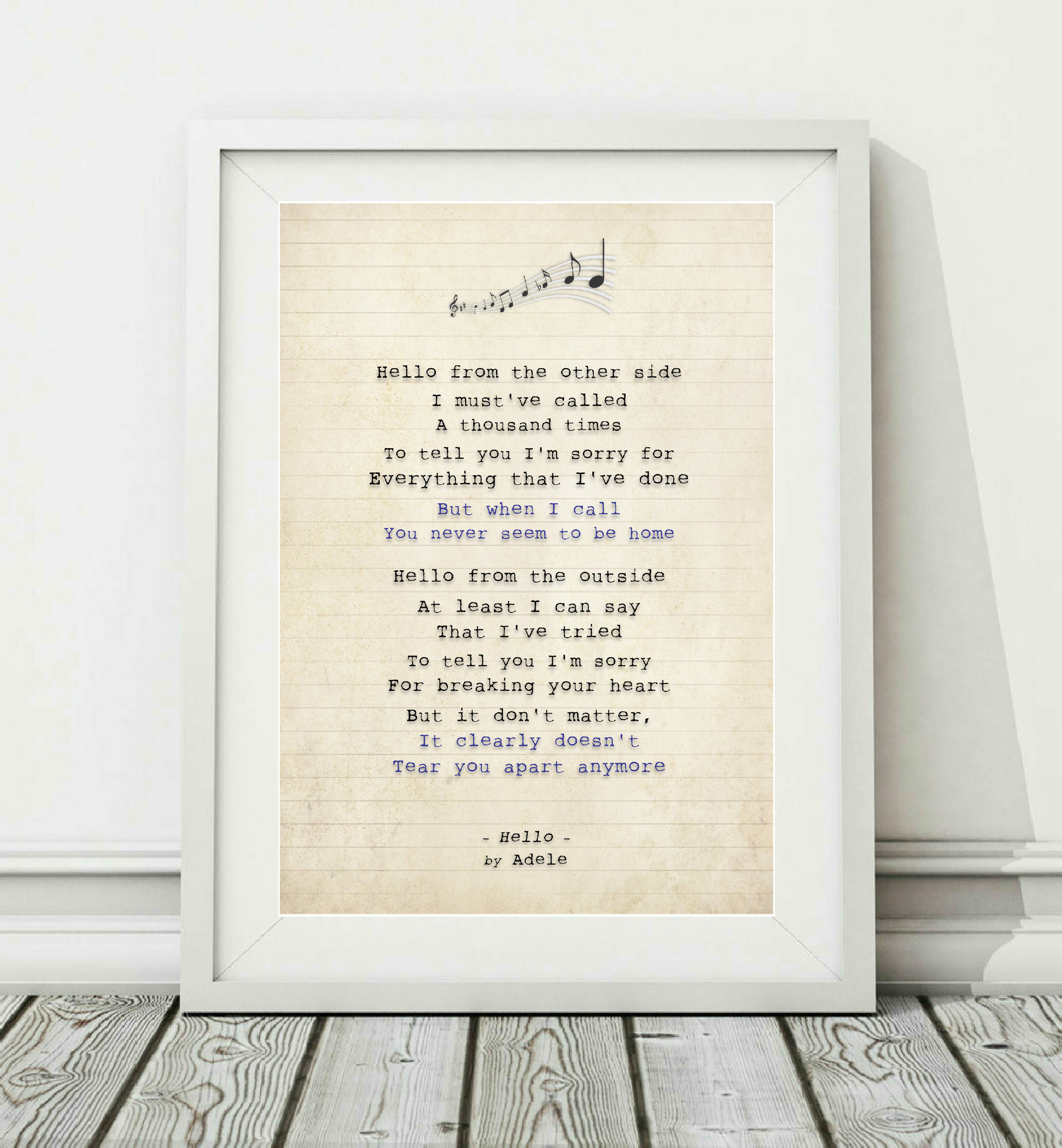 Adele - Hello (v.2) - PRINTABLE Song Lyric Art Poster