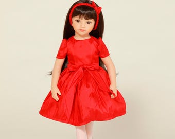Red Taffeta Doll dress, headband, & stockings included for 20 inch dolls