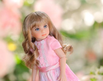 Fancy floral doll dress for little darlings and Maru 13 inch dolls, with doll shoes, and undies.