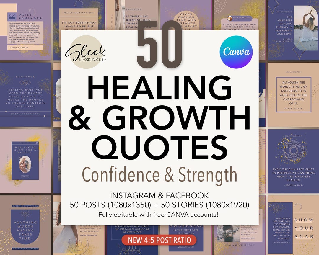 Healing Quotes Editable Canva Templates: 50 Confidence & Self Growth ...