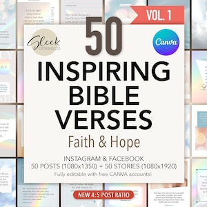 Bible Verses Editable Canva Templates Volume 1: 50 Faith & Hope Quotes for Instagram Facebook (Instant Download)