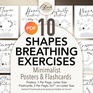 Posters et cartes mémoire d'exercices de respiration de 10 formes | Respiration consciente | Design minimaliste unique | PDF imprimable | Téléchargement numérique instantané