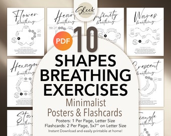 10 Shapes Breathing Exercises Posters & Flashcards | Mindful Breathing | Unique Minimalist Design | Printable PDF | Instant Digital Download