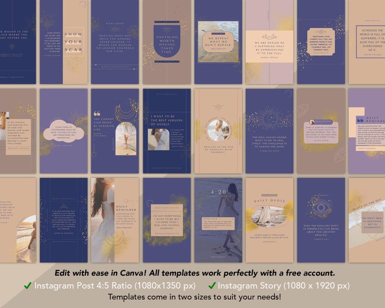 Healing Quotes Editable Canva Templates: 50 Confidence & Self Growth Quotes for Instagram Facebook (Instant Download) image 3
