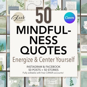 50 Mindfulness Quotes | Spiritual & Inspirational Quotes | Editable CANVA Templates | Facebook Instagram Social Media Templates