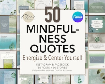 50 Mindfulness Quotes | Spiritual & Inspirational Quotes | Editable CANVA Templates | Facebook Instagram Social Media Templates