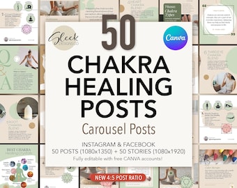 Chakra Heilung Canva Templates: 50 Coaching & Yoga Karussell Posts für Instagram Facebook (Instant Download)