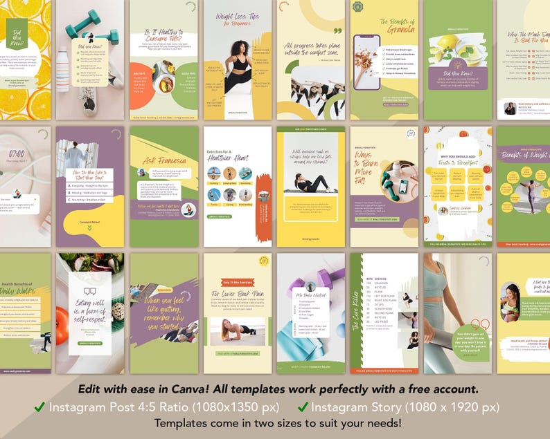 Gesundheitsposten Editierbare Canva Vorlagen Band 2: 50 Abnehm- und Fitness Posts für Instagram Facebook (Instant Download) Bild 3