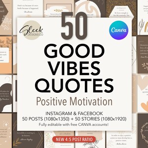Good Vibes Zitate Bearbeitbare Canva Vorlagen: 50 Inspirational & Motivational Zitate für Instagram Facebook (Instant Download)